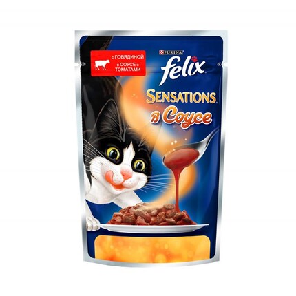 Вологий корм для котів Purina Felix Sensations з яловичиною і томатами в соусі