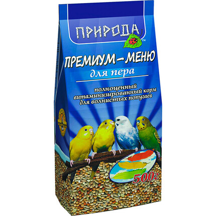 Корм для волнистых попугаев Природа Премиум-меню Для пера, 500 г