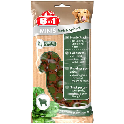 Лакомство для собак 8in1 Minis Lamb & Spinach 