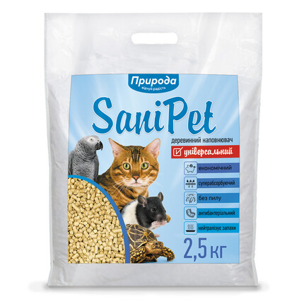 Древесный наполнитель для кошачьего туалета Природа SaniPet Универсальный