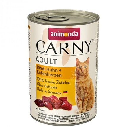 Влажный корм для котов Animonda Carny Adult Beef, Chicken + Duck hearts (говядина, курица и утиные сердца)