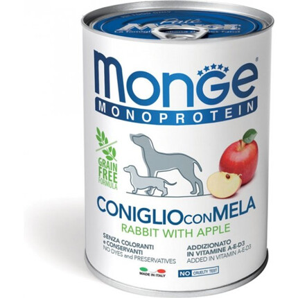 Влажный корм для собак Monge Monoprotein Rabbit with Apple (кролик с яблоками)