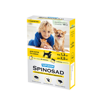 Таблетка от блох Superium Spinosad для котов и собак весом 1,3-2,5 кг