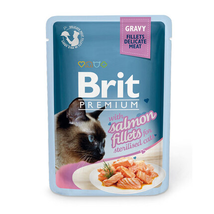 Влажный корм для кошек Brit Premium Cat Sterilised Salmon Fillets Gravy